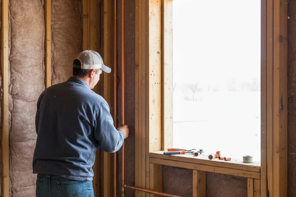Licensed plumber running new copper supply lines in a New Vienna home
