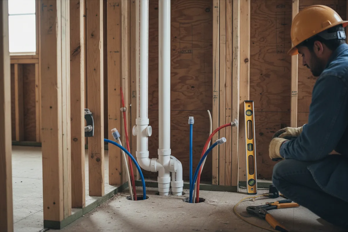Drain and supply rough-in during Sump Pump Repair in New Vienna